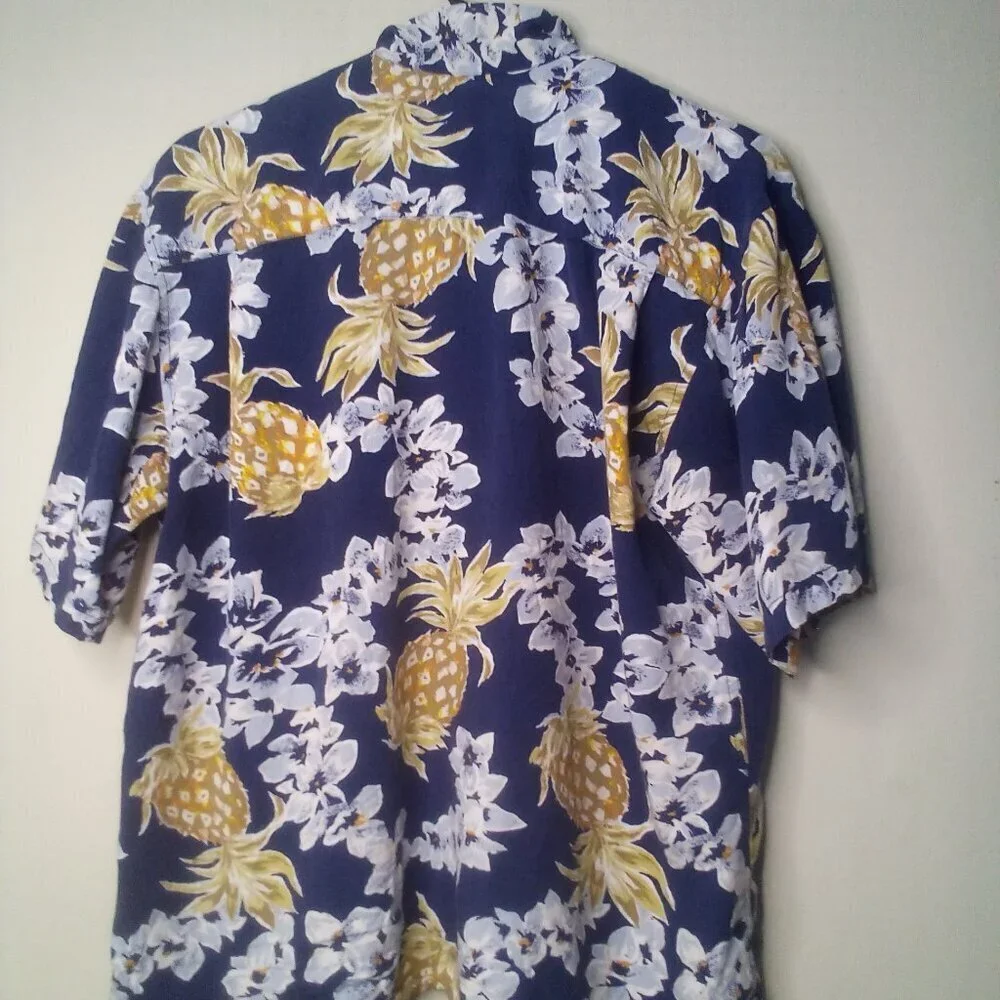 Newport Blue Shirt Men S Button Up Short Sleeve Tropical Floral Pineapple Blue - Picture 10 of 14